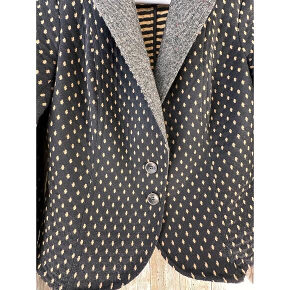 Free People Blazer Womens S Black Tan Diamond Textured Polka Dot Tweed Coat - Picture 3 of 9